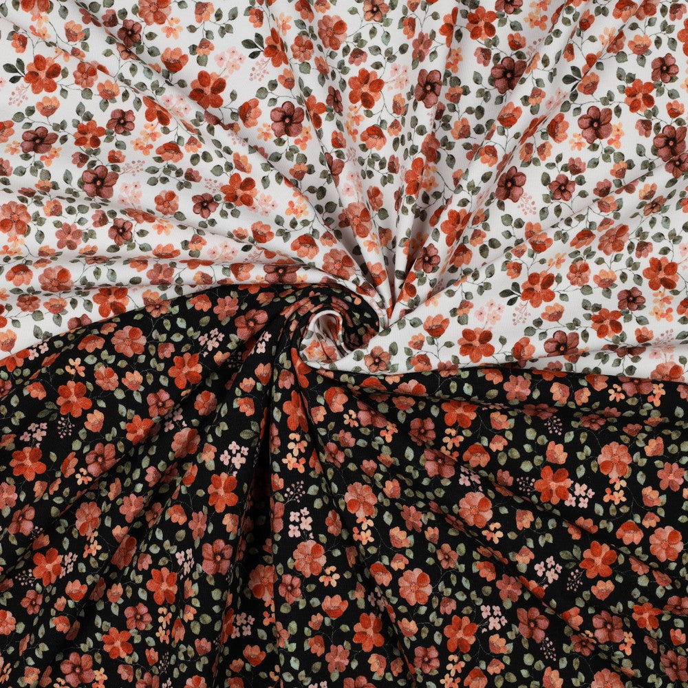 Bio-Baumwolle Jersey Stoff (GOTS) Digitaldruck Herbstblumen weiß