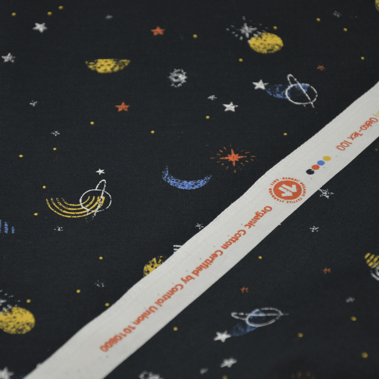 Stoffprobe Bio-Baumwolle Popeline Stoff (GOTS) Galaxie | schwarz JuleStoff