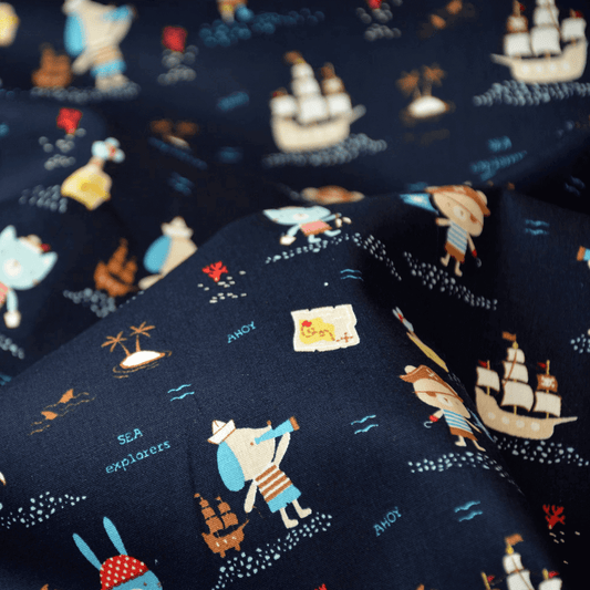 Stoffprobe Bio-Baumwolle Popeline (GOTS) Piraten | navy JuleStoff