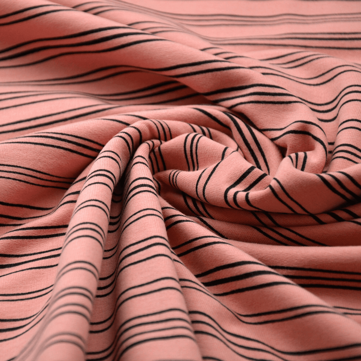 Bio-Baumwolle Soft Sweatstoff (GOTS) Streifen| rosa JuleStoff