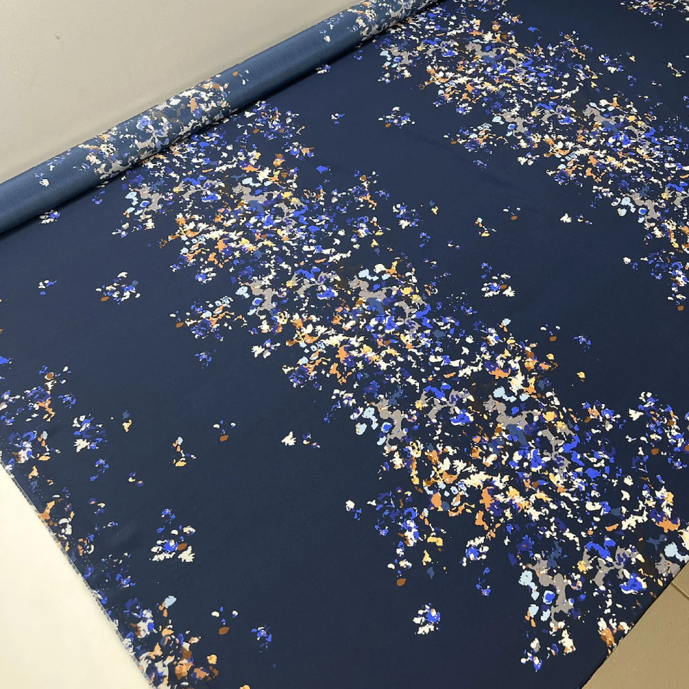 Deadstock Seide Rapport 1,4 m | navy-weiß-braun gemustert