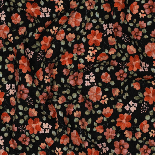 Bio-Baumwolle Jersey Stoff (GOTS) Digitaldruck Herbstblumen | schwarz