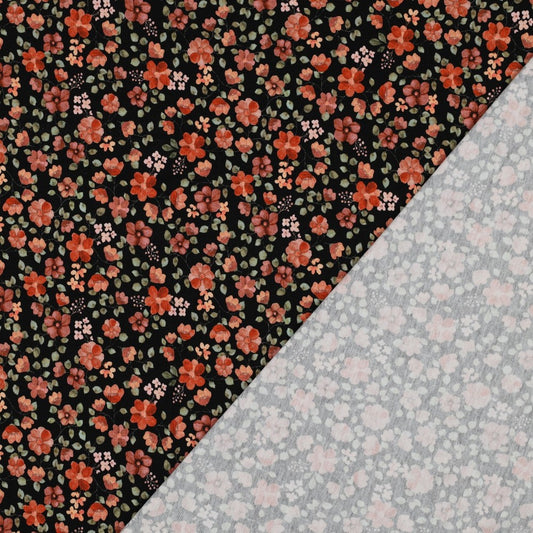 Bio-Baumwolle Jersey Stoff (GOTS) Digitaldruck Herbstblumen | schwarz