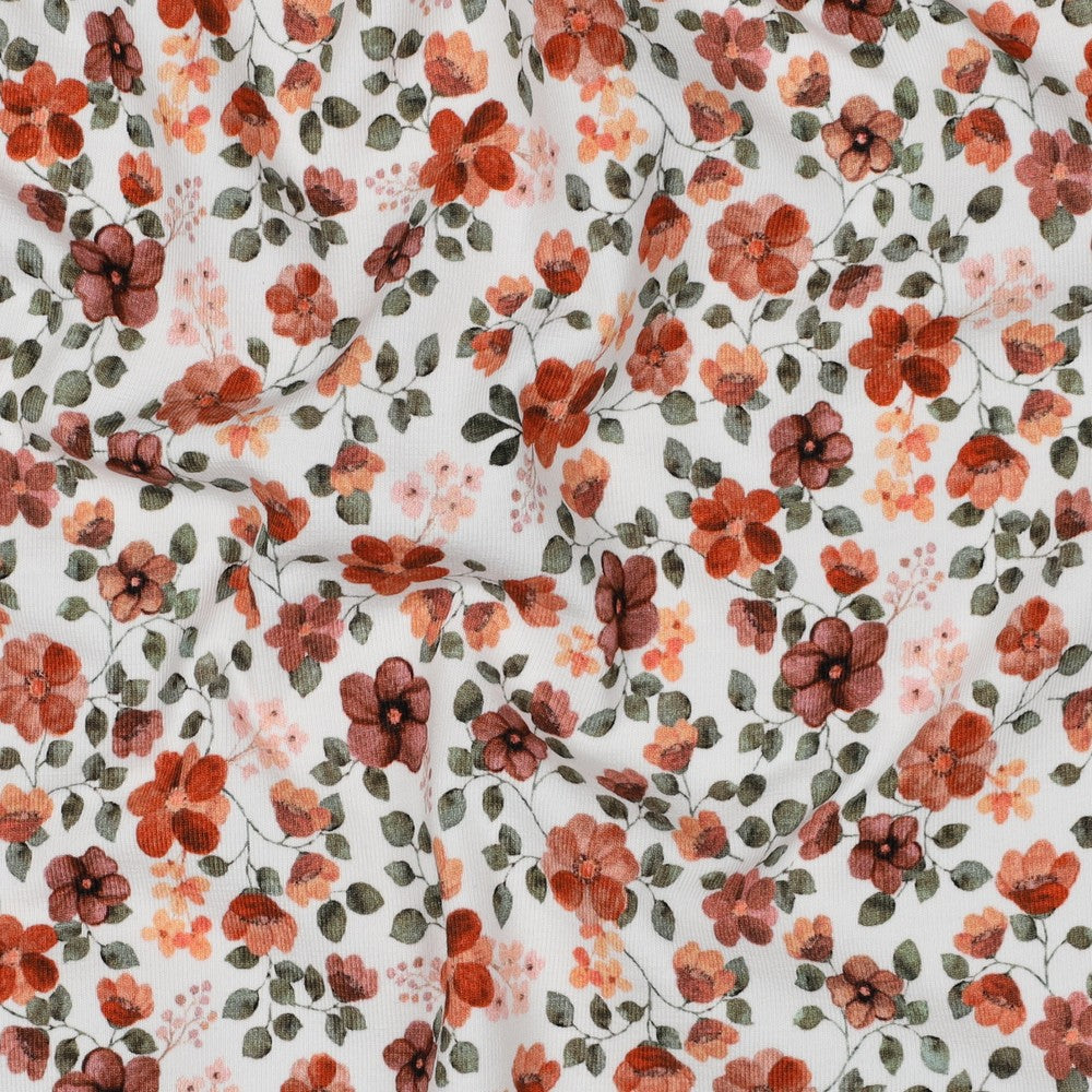 Bio-Baumwolle Jersey Stoff (GOTS) Digitaldruck Herbstblumen weiß