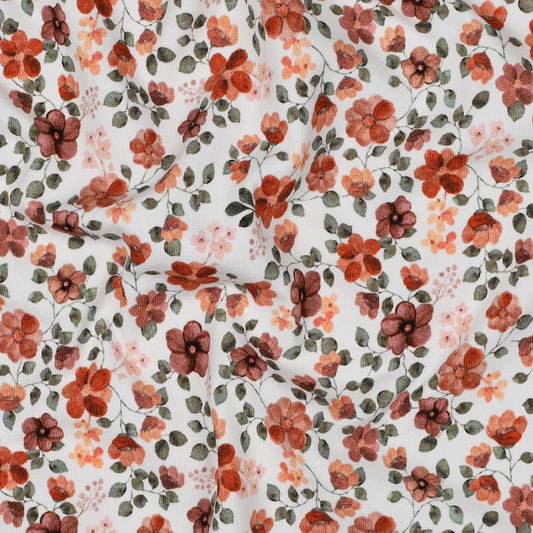 Bio-Baumwolle Jersey Stoff (GOTS) Digitaldruck Herbstblumen weiß