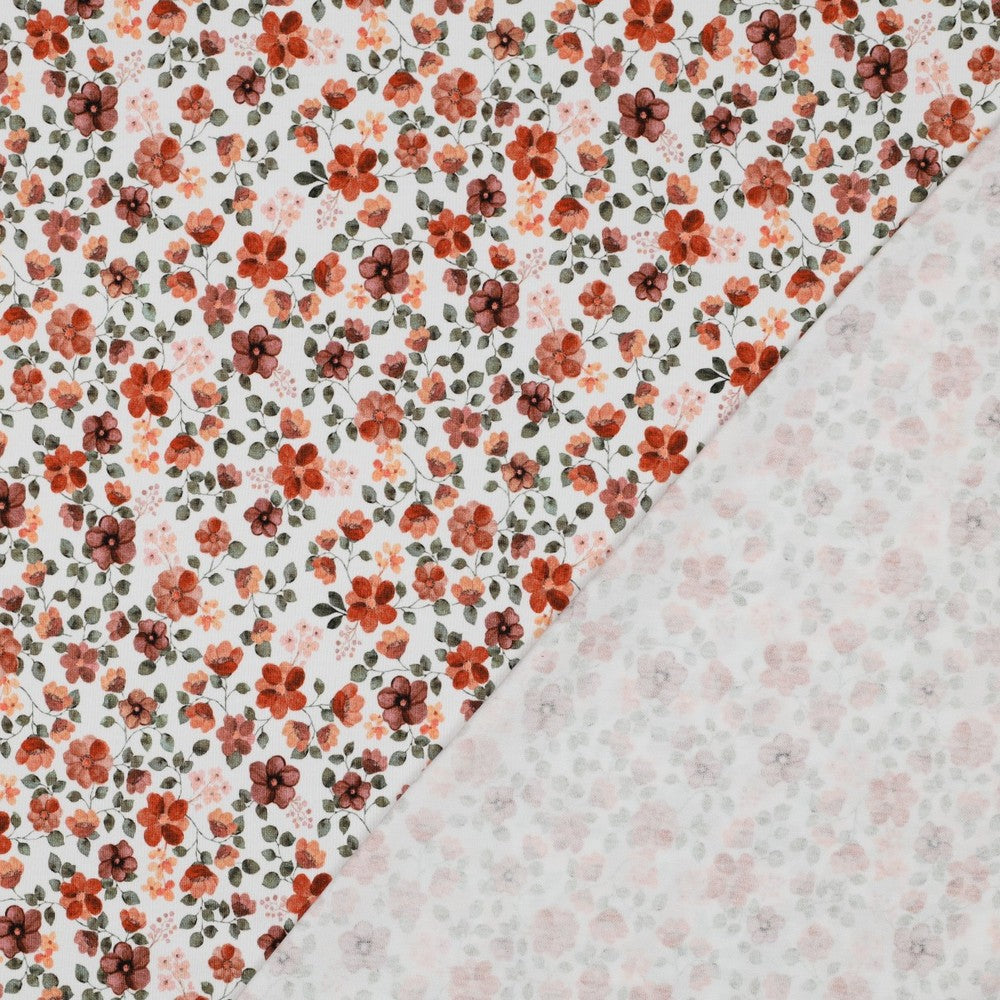 Bio-Baumwolle Jersey Stoff (GOTS) Digitaldruck Herbstblumen weiß