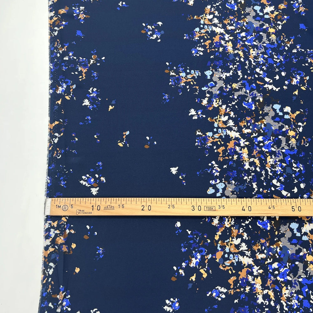 Deadstock Seide Rapport 1,4 m | navy-weiß-braun gemustert