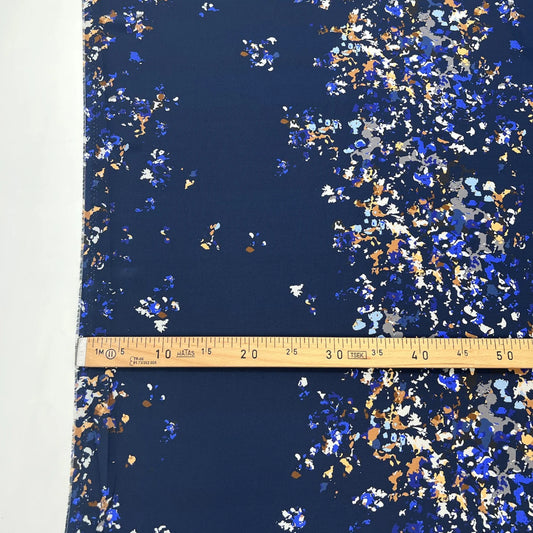 Deadstock Seide Rapport 1,4 m | navy-weiß-braun gemustert